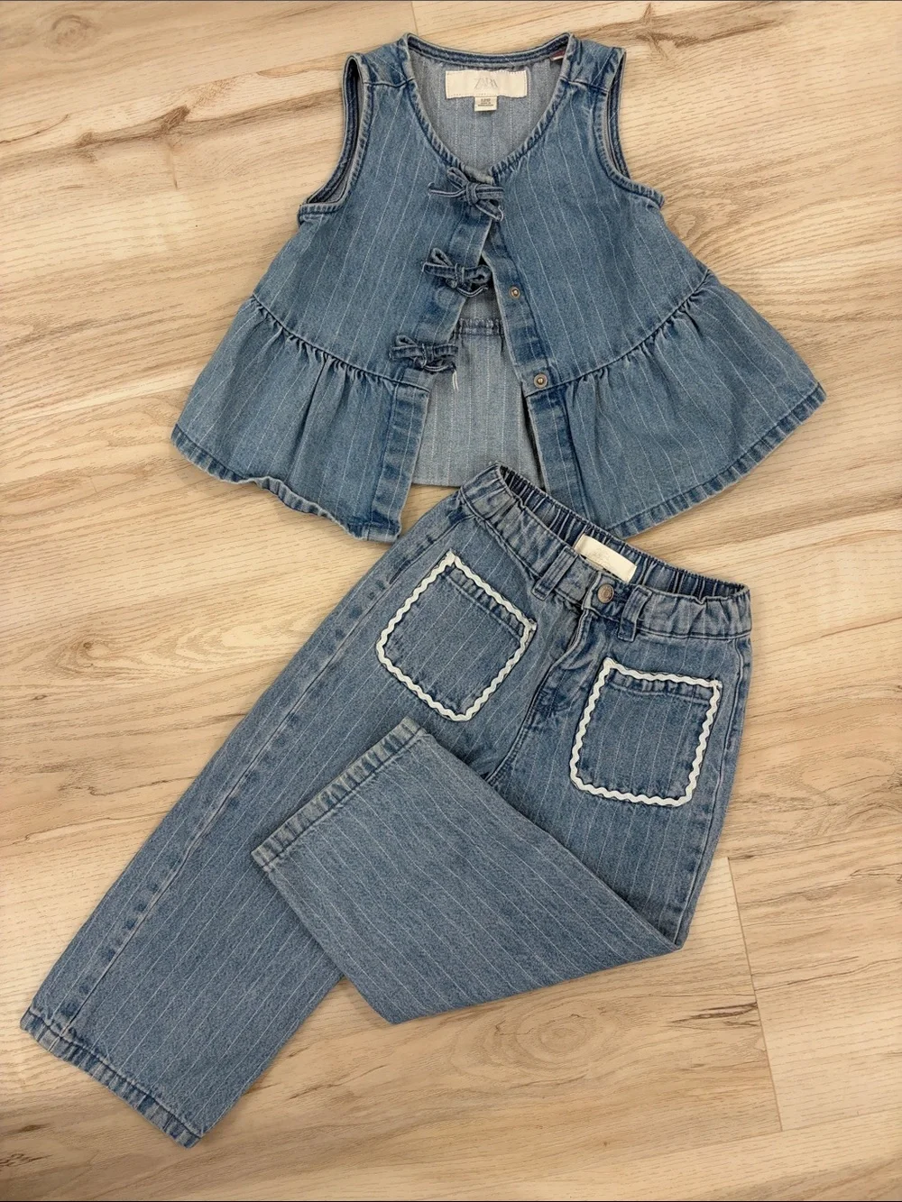 Zara Girls Light Blue Pinstripe Denim Jeans - Straight Leg